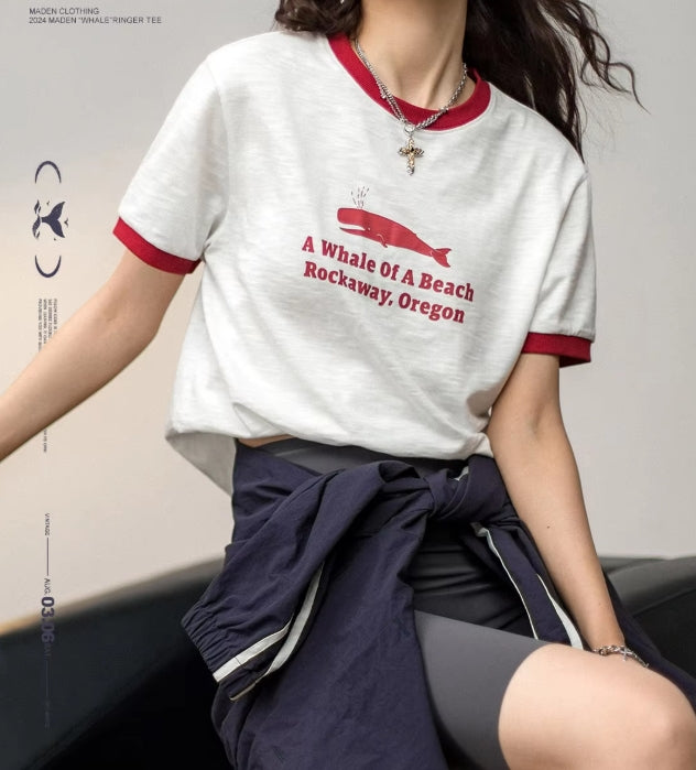 Ringer Graphic Tee – Whale Print