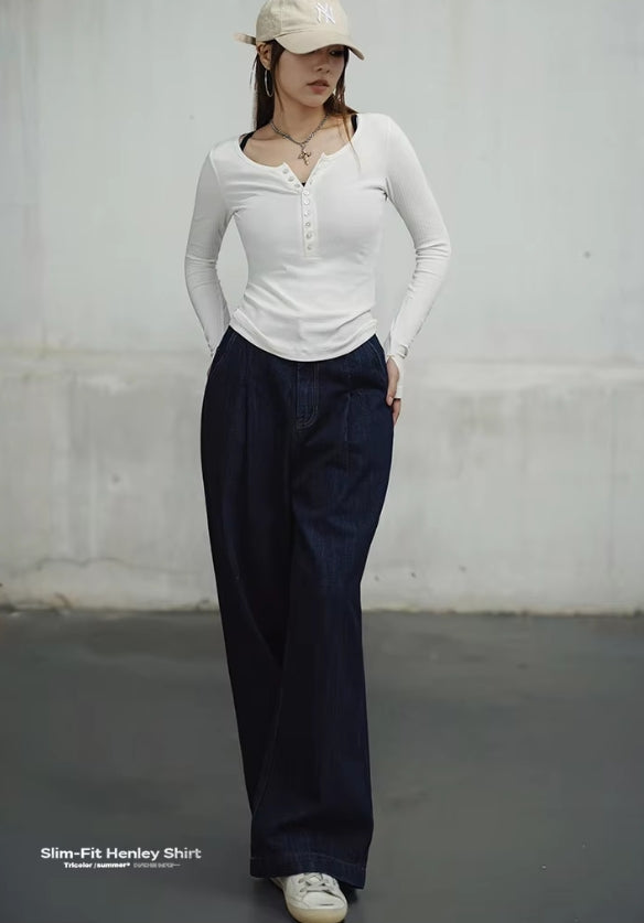 Ribbed Crop Henley Top