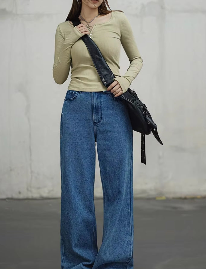 Ribbed Crop Henley Top