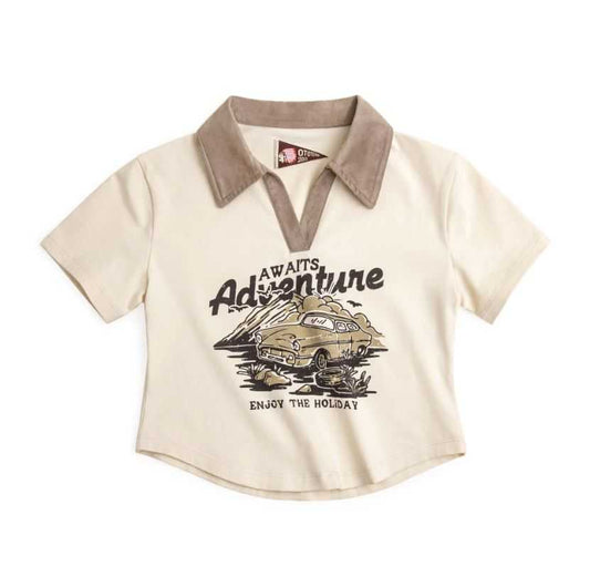 Cropped vintage polo shirt in white