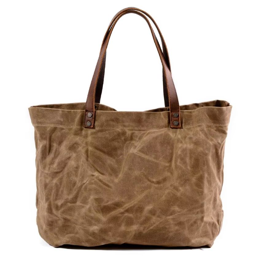 Waterproof oil wax canvas tote bag