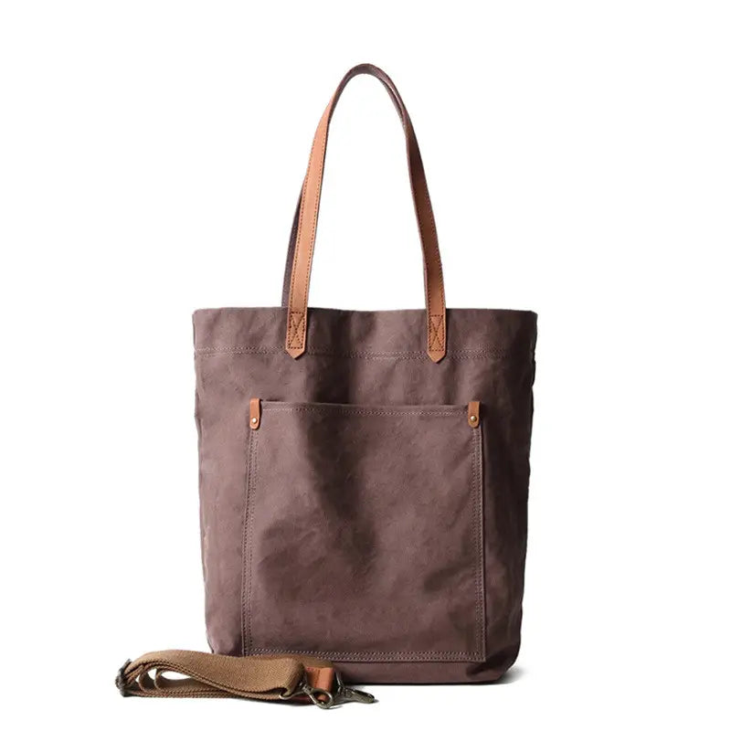 Minimalist vintage canvas crossbody tote bag in coffee