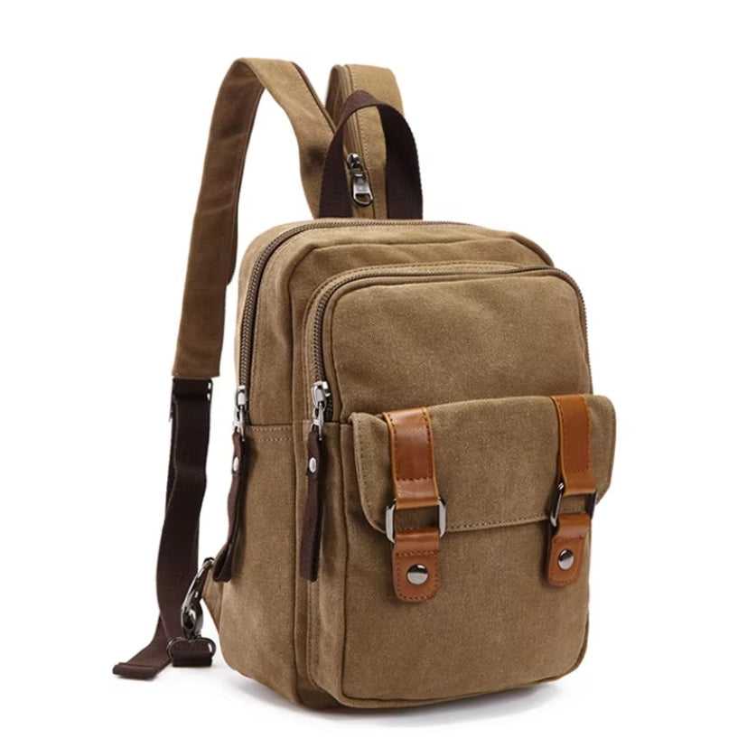 Solid color canvas backpack in khaki