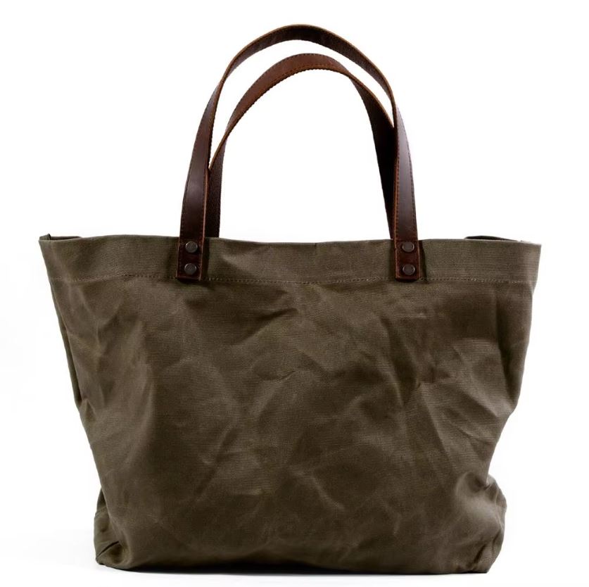 Waterproof oil wax canvas tote bag