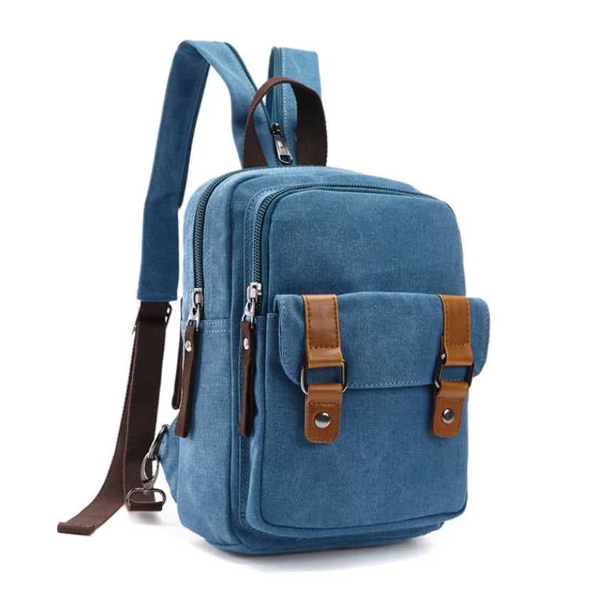 Solid color canvas backpack in light blue