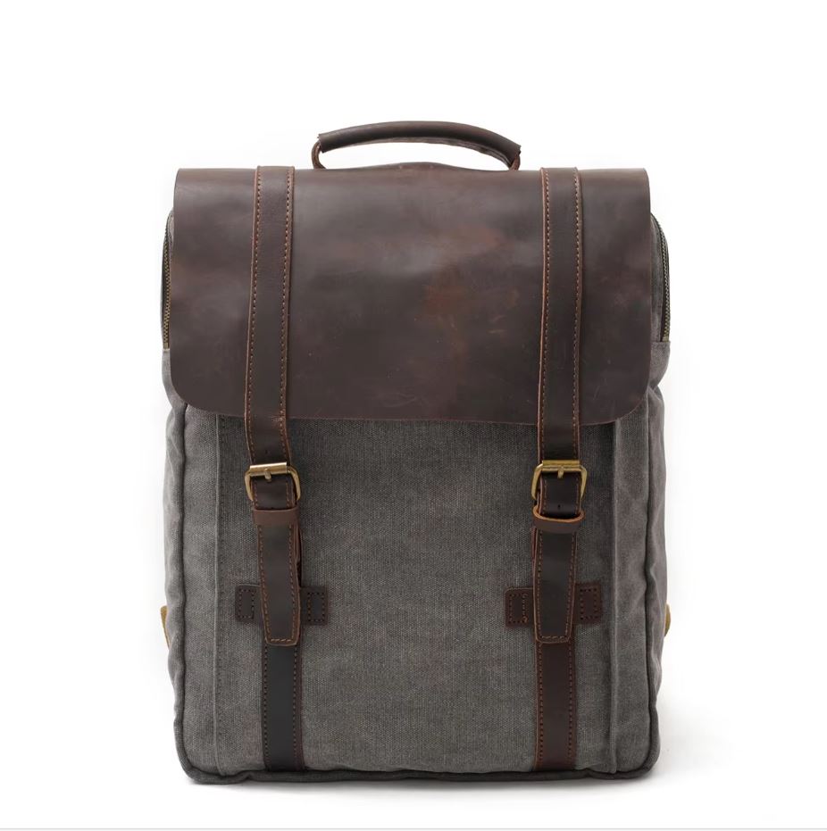 Retro canvas and leather backpack