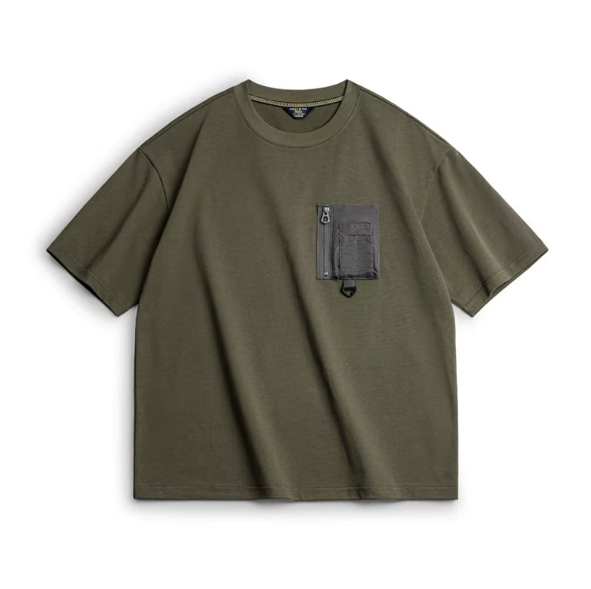 Heavy cotton t-shirt in olive with pocket