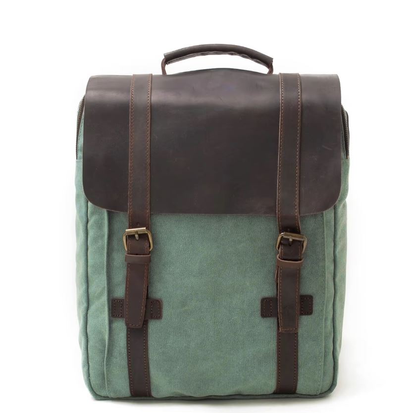 Retro canvas and leather backpack