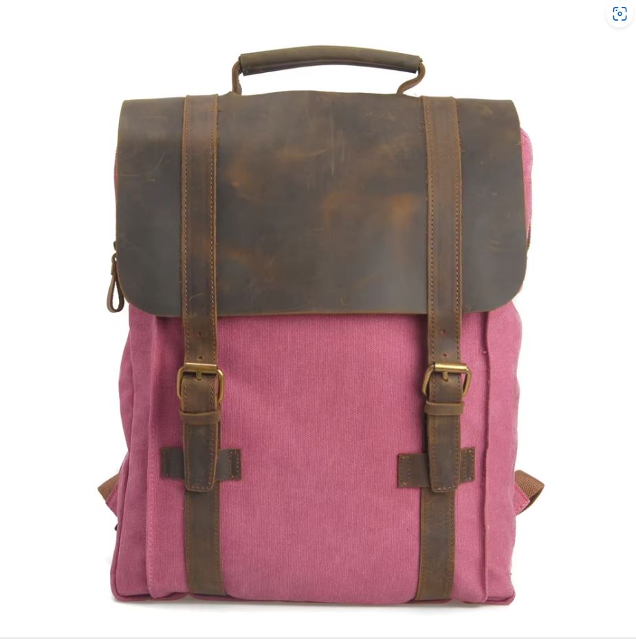Retro canvas and leather backpack
