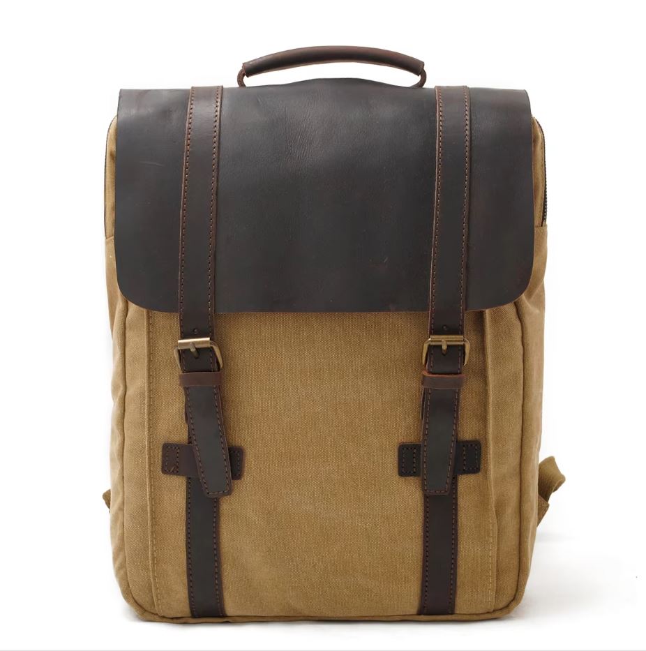 Retro canvas and leather backpack