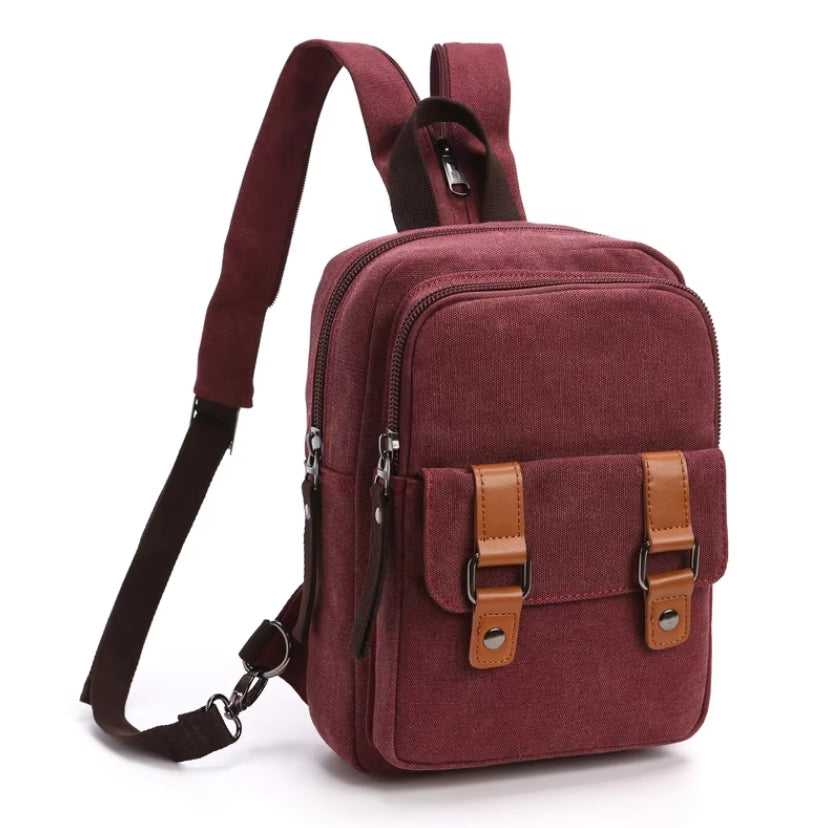 Solid color canvas backpack in red