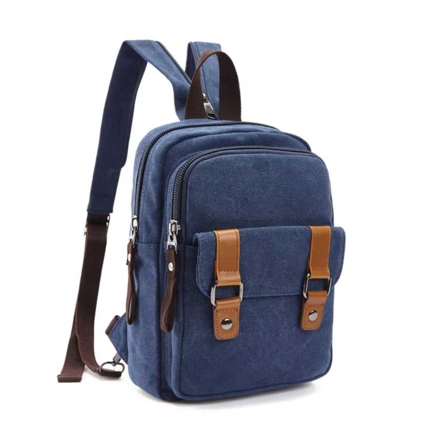 Solid color canvas backpack in blue