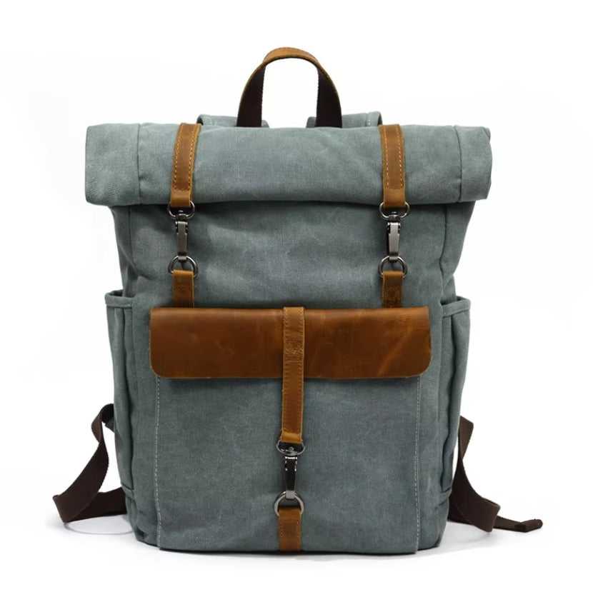 Vintage canvas rolltop backpack in lake green