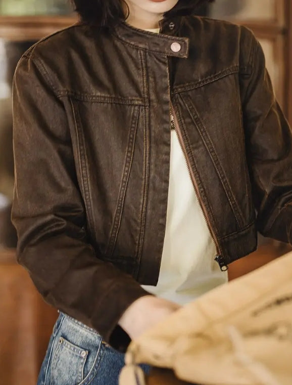 Women’s Vintage Brown Zipper Jacket