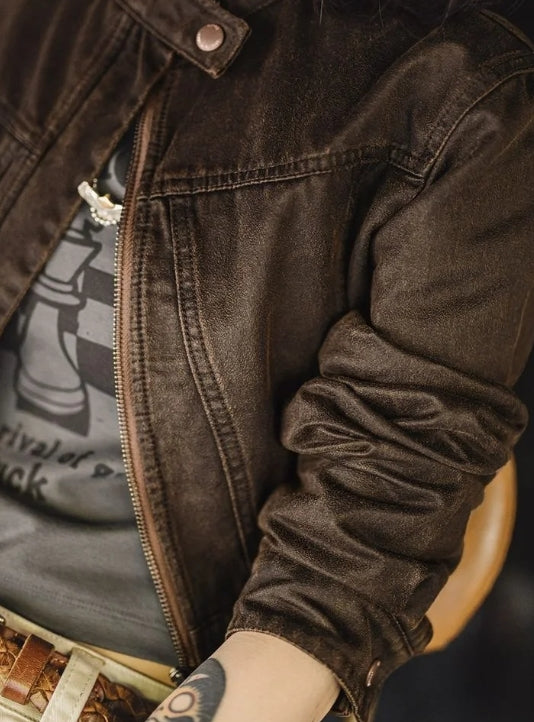 Women’s Vintage Brown Zipper Jacket