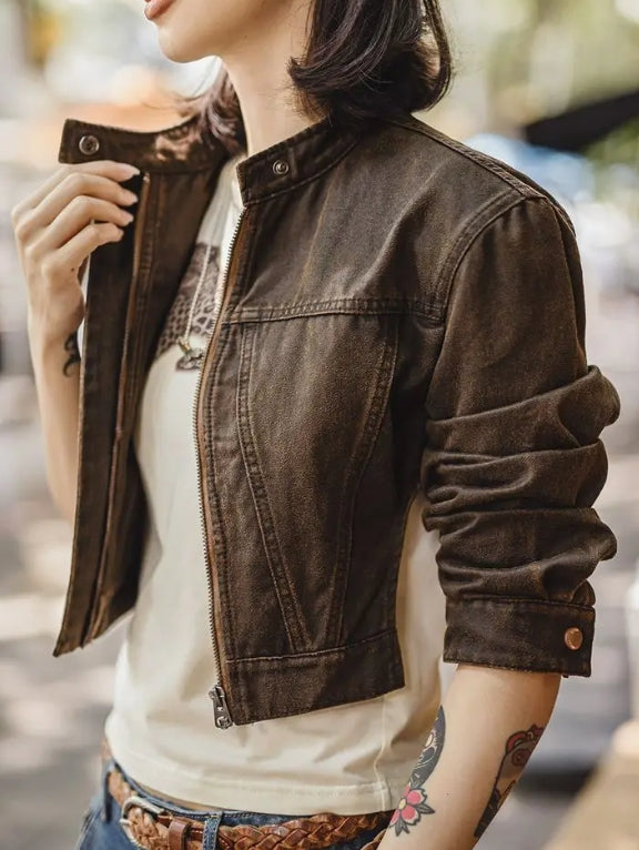 Women’s Vintage Brown Zipper Jacket