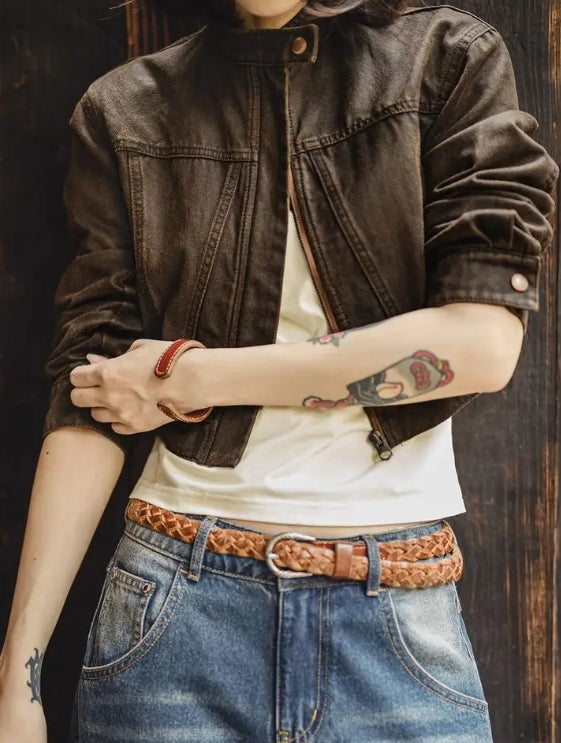 Women’s Vintage Brown Zipper Jacket